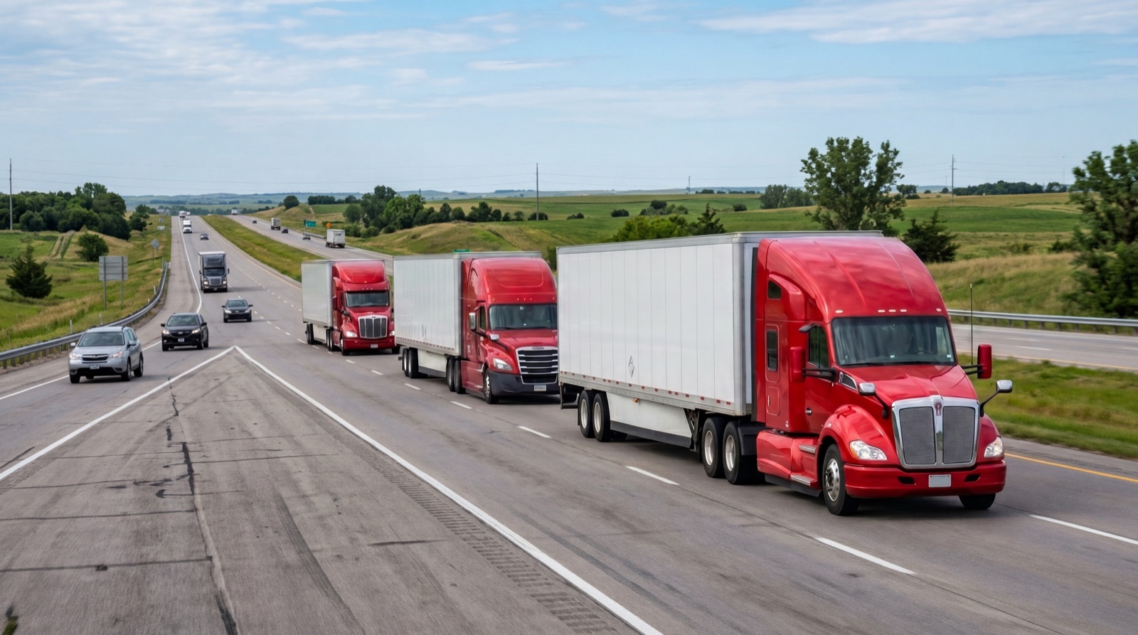 Artur Express tractors traveling in convoy on the interstate.